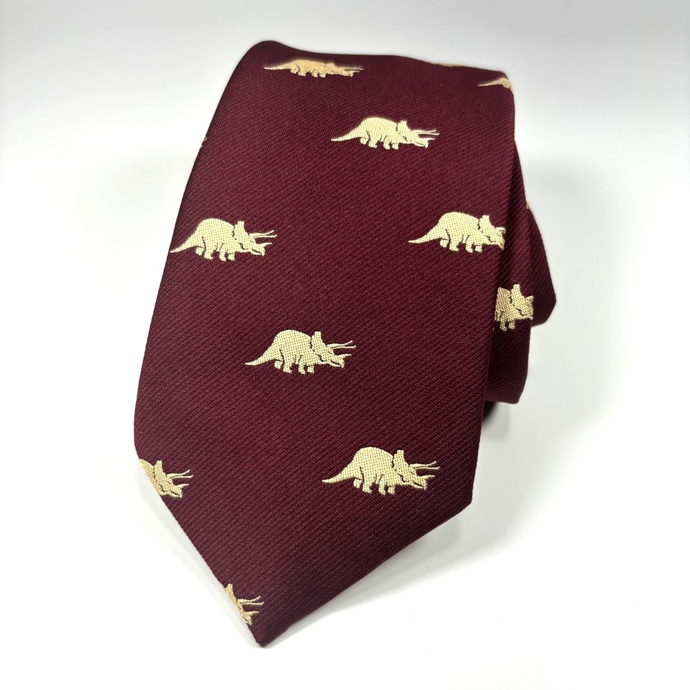 VTG American Museum of Natural History Mens Tie Burgundy w/ Triceratops Repp